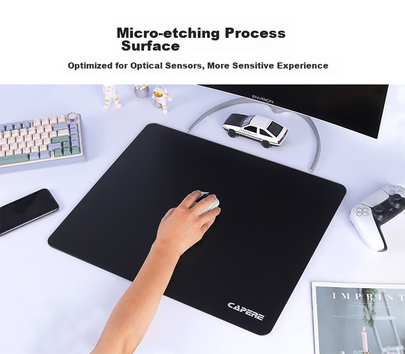 CAPERE Waterproof Fully Tempered Micro-Etched Glass Mouse Pad Gaming Mat Non-Slip PU Base Esports Star String [Medium] Glass Pad / Starry Black 350x250mm 15