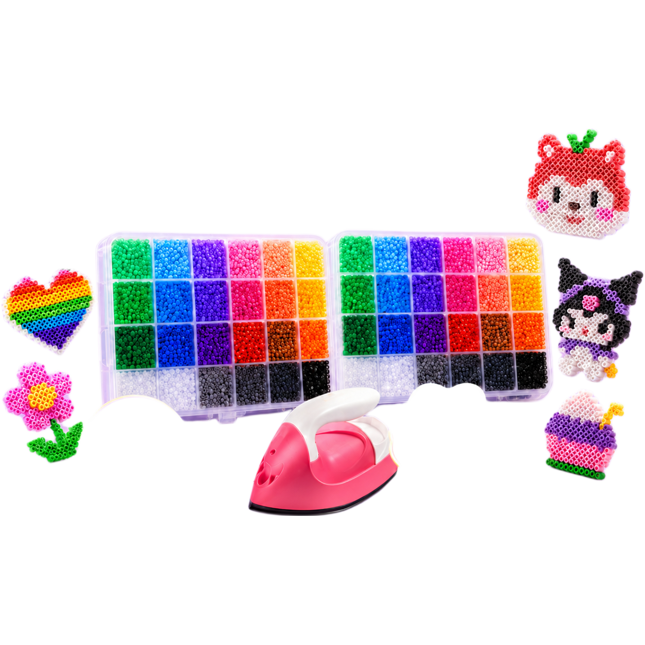 Kingstan Perler Beads Complete DIY Craft Set for Kids with Iron, Girls Birthday Gift, Colorful Educational Toy for Ages 7-12