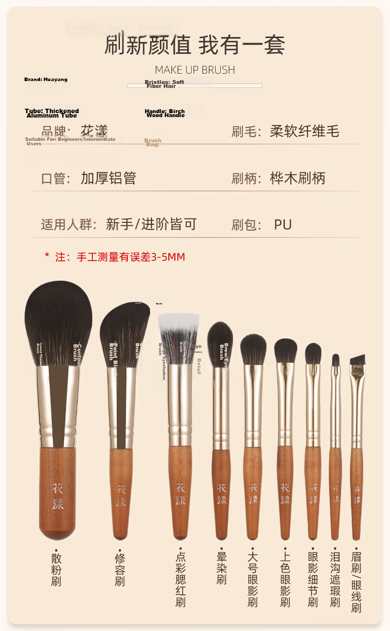 Huayang Portable Brush Set with 5 Multifunctional Brushes for Eyeshadow, Nose Shadow, Blush, And Cosmetics - Perfect for May Day Outings 12