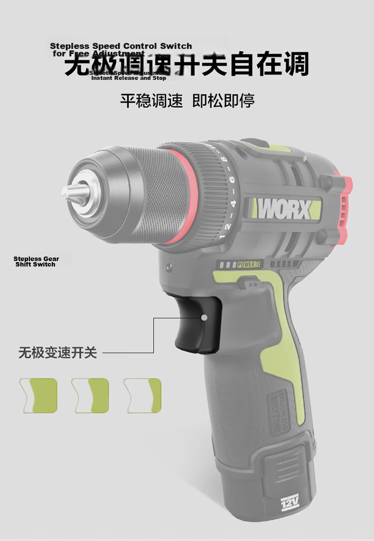WORX 12V Brushless Impact Drill Home WU131X.1 (Single Battery), Pistol Drill, Lithium Battery Handheld Drill for Wall Drilling 15