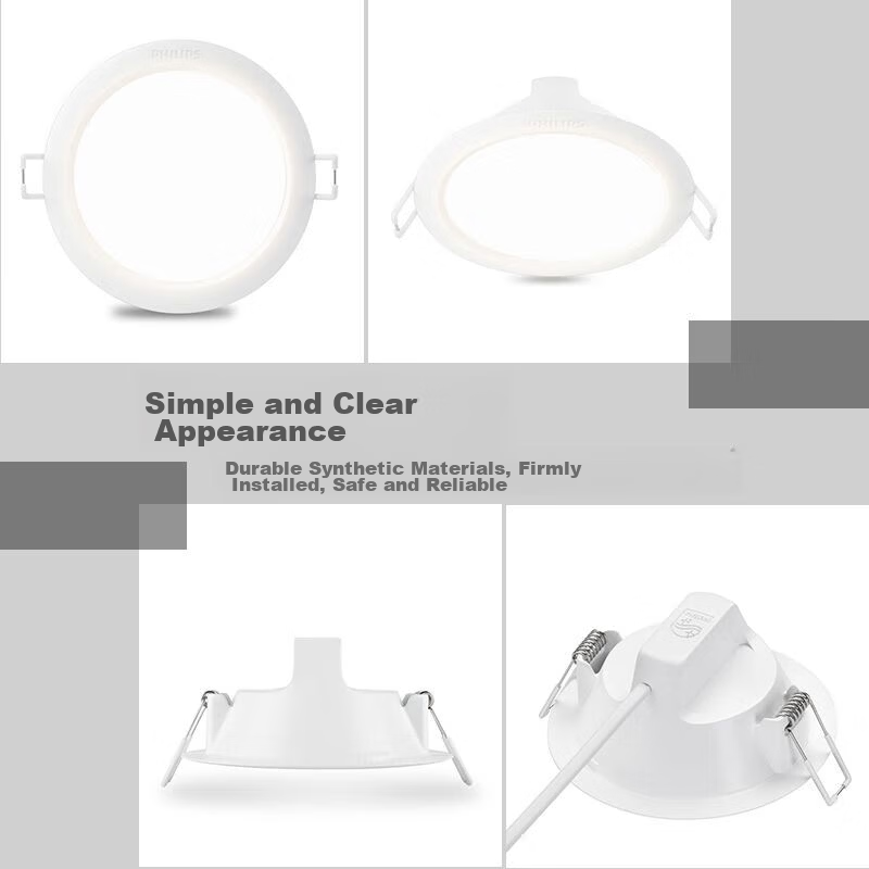 PHILIPS LED Recessed Silver Downlight, Ultra-thin Ceiling Corridor Three-color Hole Light, 3.5W Warm White, 70-80mm Cutout 2