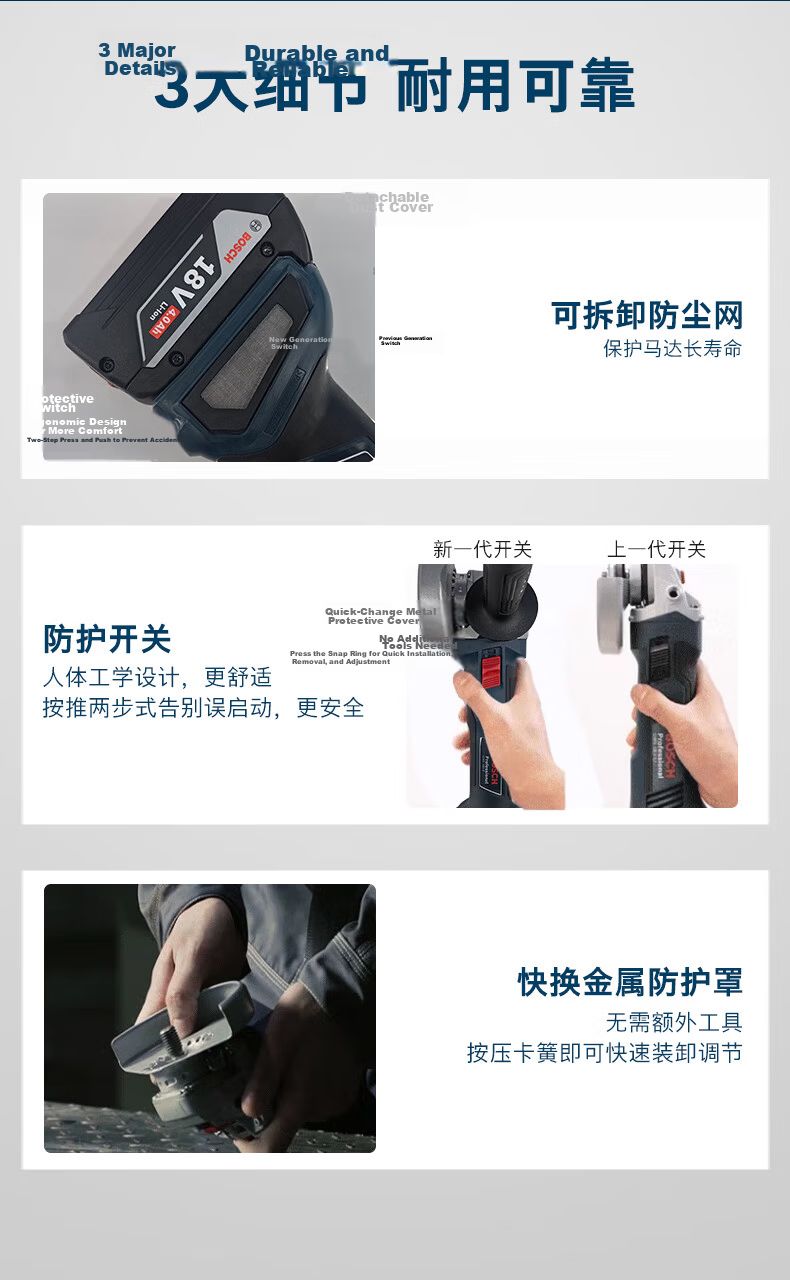 BOSCH Angle Grinder Polishing Grinding Cutting Machine Metal Cutting Grinding Two Batteries One Charger Set 4.0Ah GWS 18V-8 8