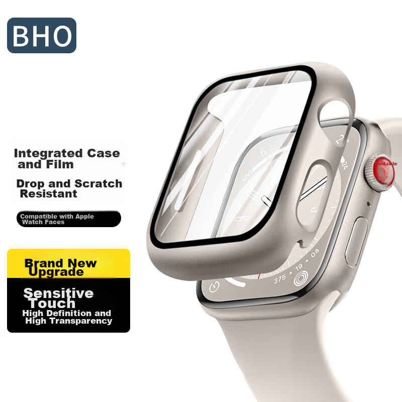 BHO Universal Case and Tempered Glass Screen Protector for Apple Watch S9/S8/S7