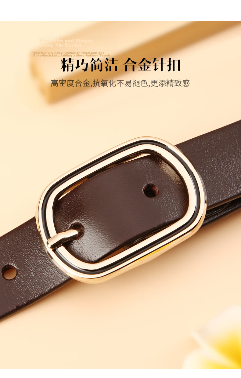 Cattlesboss Women's Belt, Top-Grain Leather, Round Buckle Decoration, Slim Waistband, Simple And Fashionable, Versatile, 5316, Black, 100cm 7