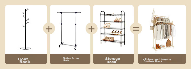 JD Jingzao Cream Tree Upgraded Double Rod Floor Standing Mobile Clothes Drying Rack Indoor Balcony Bedroom Cream Color 5