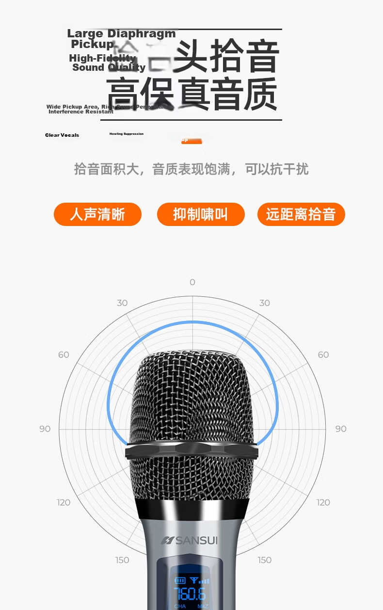 SANSUI Rechargeable Wireless Universal Microphone for Stage Professional Home KTV Karaoke Singing Speaking Meetings Outdoor Audio Speaker TV Car Universal U7 Black 5