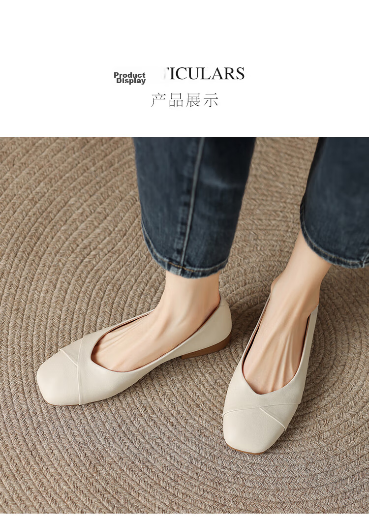 ZHR Women's Genuine Leather Vintage Casual Flats Soft Sole Low-Cut Shoes AH582 Beige Size 39 9