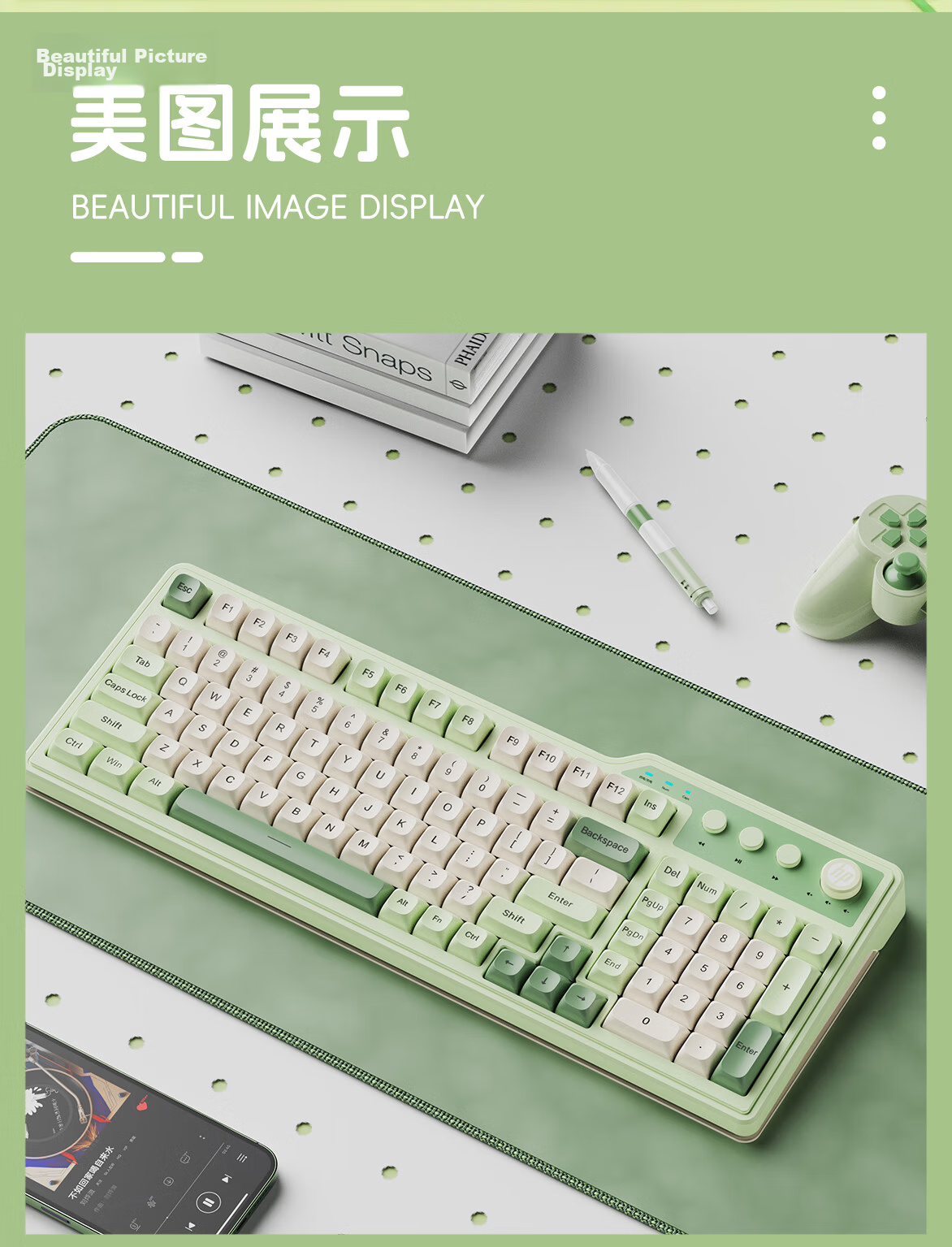 HP K360 Tri-Mode Wireless Bluetooth Keyboard with RGB Lighting, Mechanical Feel, Gaming And Office Use, Black And Gree 16