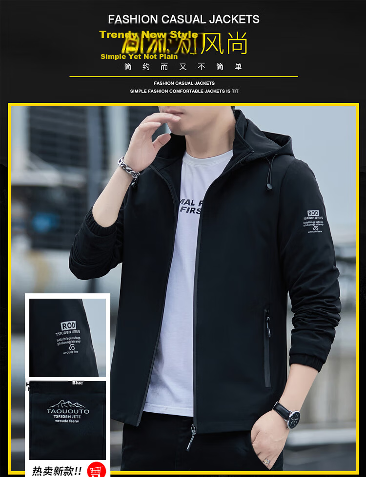 TUCANO Men's Jacket Spring Autumn Detachable Hood Outdoor Versatile Printed Sports Comfortable Top Light Gray 5XL 3