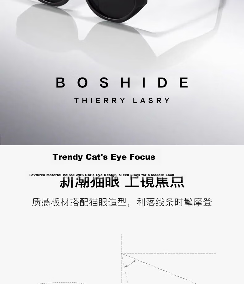 Boshide Cat Eye Sunglasses GM High-End Black Frame Gray Lens Sunglasses for Men and Women 3