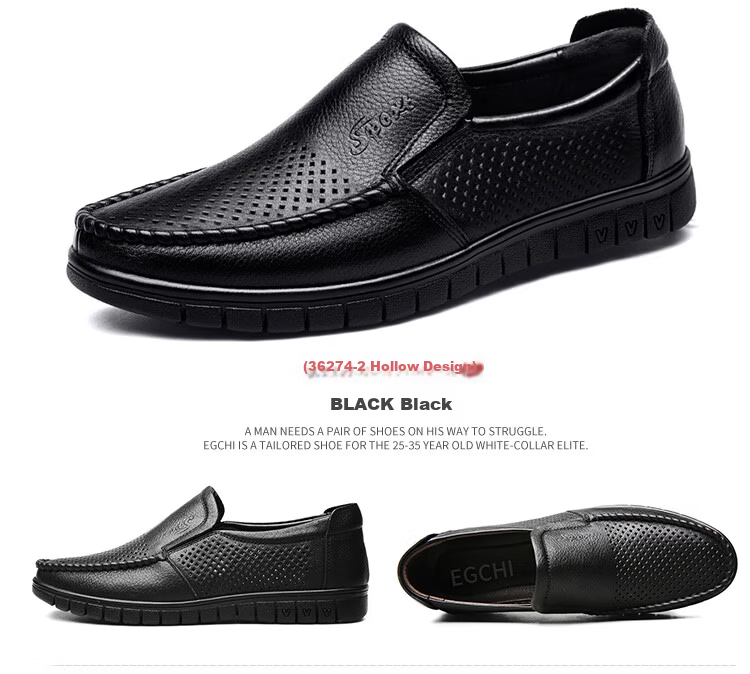EGCHI Business Casual Shoes for Men, Leather Slip-On Shoes, Top-Grain Cowhide, Middle-Aged Footwear, 36274 Hollow-Out Style, Size 40 33