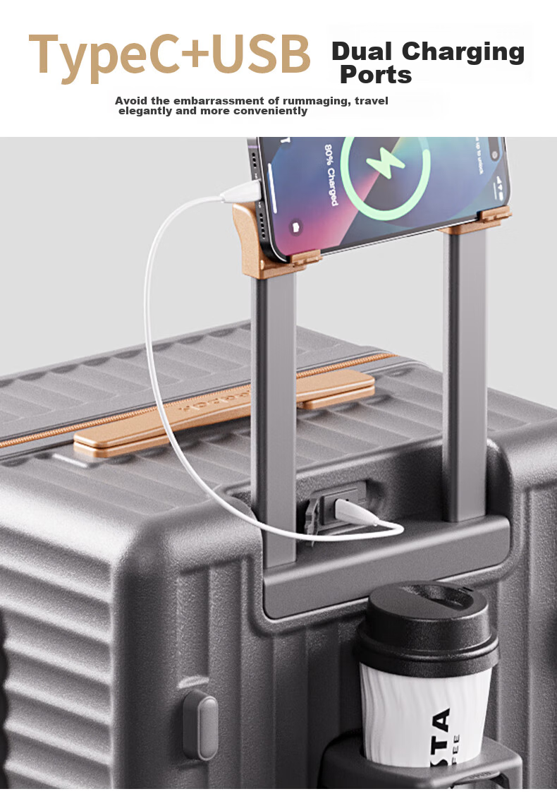 Reebok Suitcase, PC Trolley Case, Multifunctional Large Capacity Travel Luggage, Password Lock Suitcase, Leather Case, Hao Kong Bai 24 Inches 11