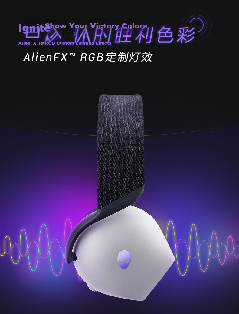 Alienware AW725H Bluetooth Wireless Gaming Headset Compatible with Tri-Band Action Headphones, Smart Noise Cancellation, Long Battery Life [JINGDONG Exclusive] White 12