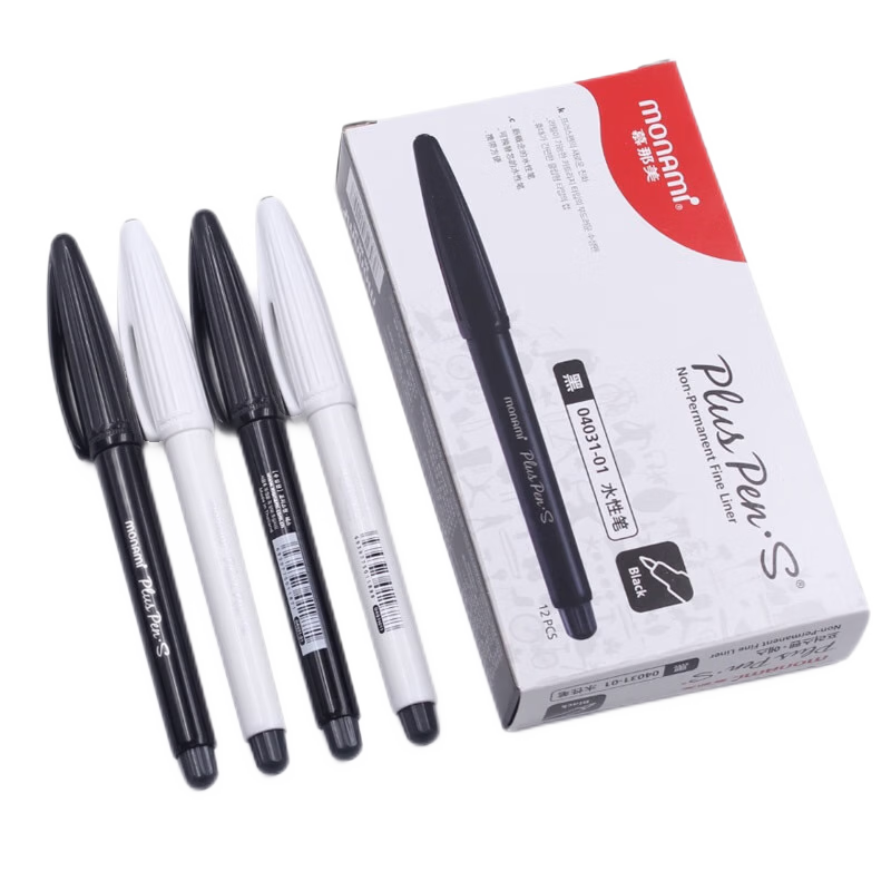 [Back to School Essential] monami 04031-01 Fiber Pen Water-based Fineliner Gel Pen Black Barrel Black Ink 12pcs/Box