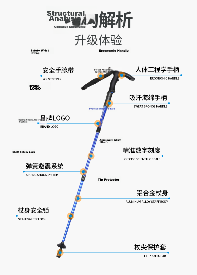 CAMEL [Qingfeng] Hiking Pole, Outdoor Trekking, Lightweight Portable Telescopic Mountaineering Equipment, Aluminum Alloy Walking Stick 10