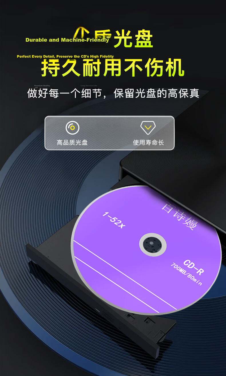 Baishiman CD-R Disc/Burnable Disc 52x Speed 700MB Recordable Disc 50-Pack Spindle Blank CD-R 6