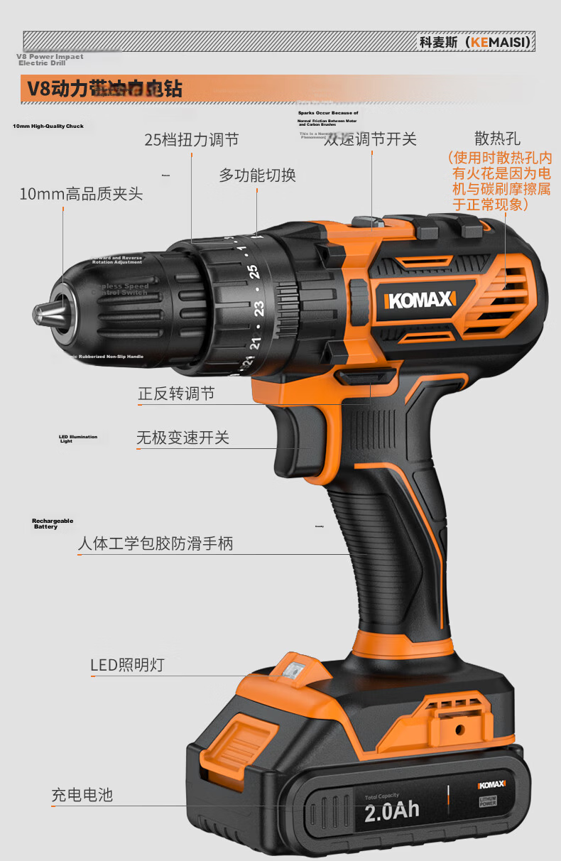 Comais 21V Cordless Electric Screwdriver Drill Lithium Battery Hand Drill Home Power Tool Kit 30