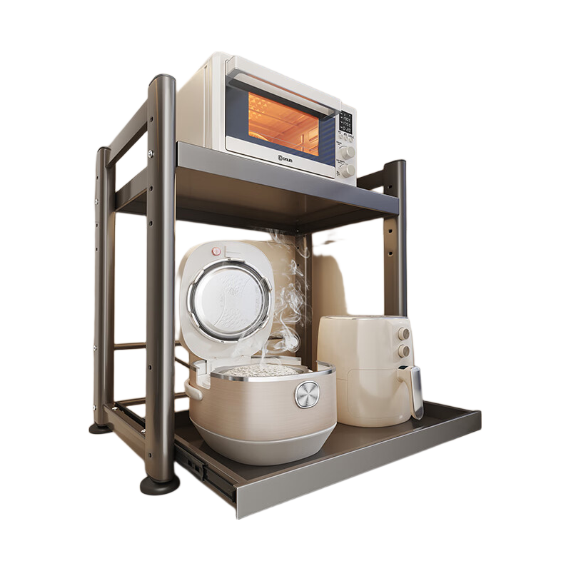 Shuaishi Kitchen Microwave Oven Shelf, Extendable Microwave Stand, Storage Rack for Rice Cooker, Kitchen Organizer