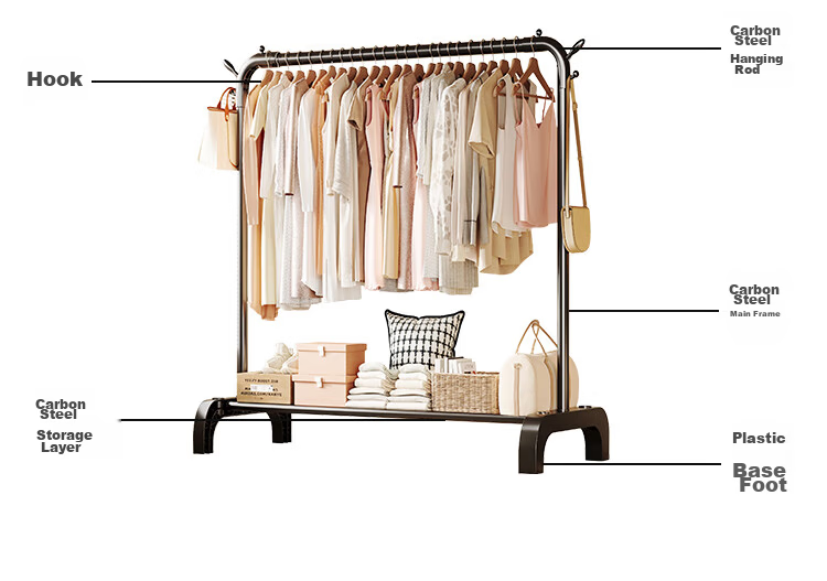 Yicai Nianhua Multifunctional Floor Clothes Drying Rack Balcony Garment Rack Simple Clothes Rod Bedroom Dormitory Hanger 2678 27