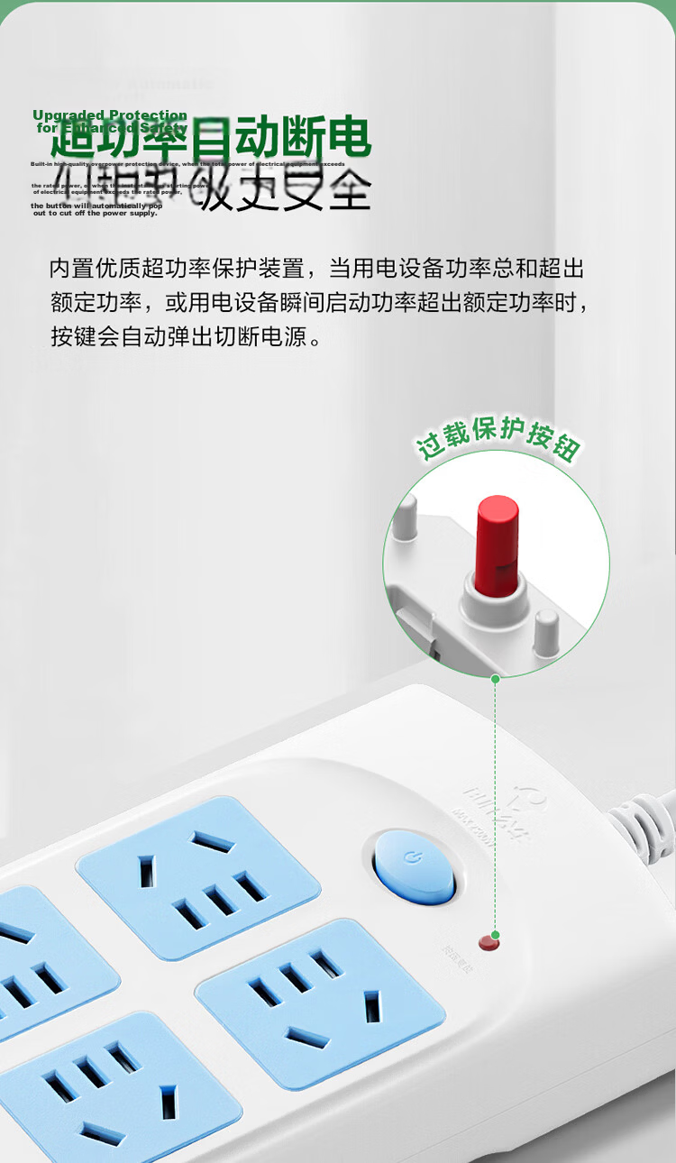BULL High-Power Overload Protection Power Strip/Extension Cord/Surge Protector 5 Outlets with Individual Switches, 5 Meters Long GN-312 5
