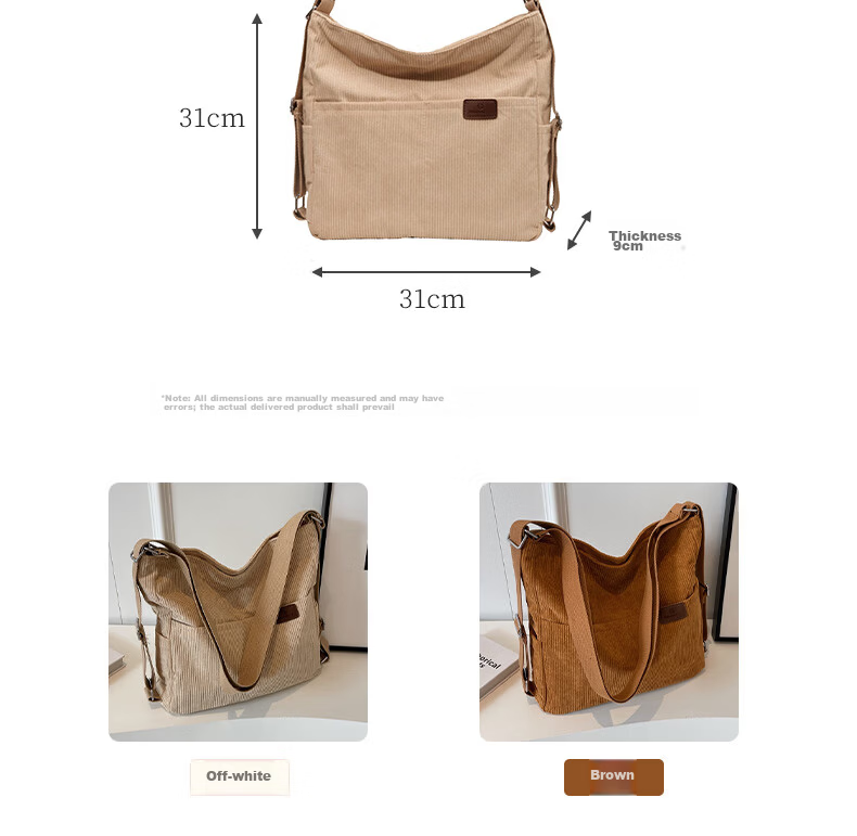 40,000 Kilometers Multifunctional 3-in-1 Single and Double Shoulder Commuter Corduroy Bag Large Capacity Shoulder Crossbody Tote Bag for Women 4