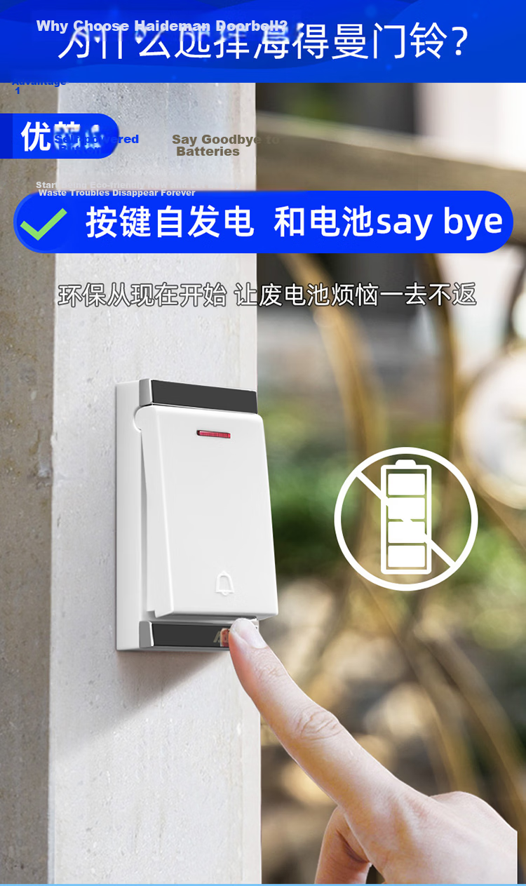 Advent Doorbell, No Battery Required, Self-Powered Wireless Doorbell, Waterproof Home Call Button P2-710R 2