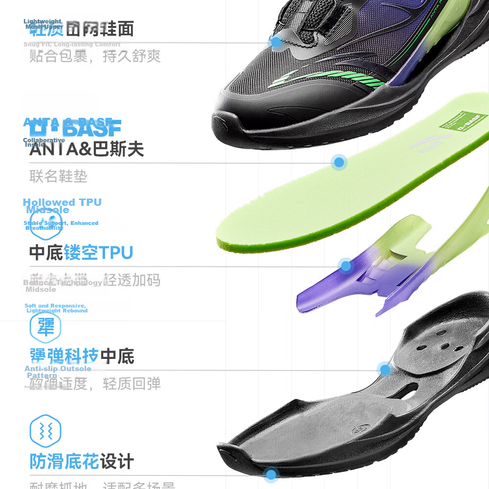 Anta Kids Wind-Resistant Running Shoes 2026 Summer Breathable Mesh Boys Sports Running Shoes A12629967 4