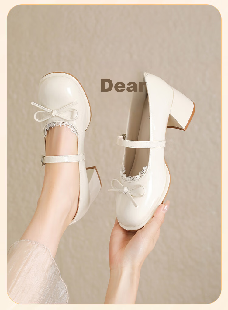 Josiny Mary Jane Shoes Women French Retro Chunky Heel Single Shoes Elegant Wedding High Heels Off-White Size 35 23