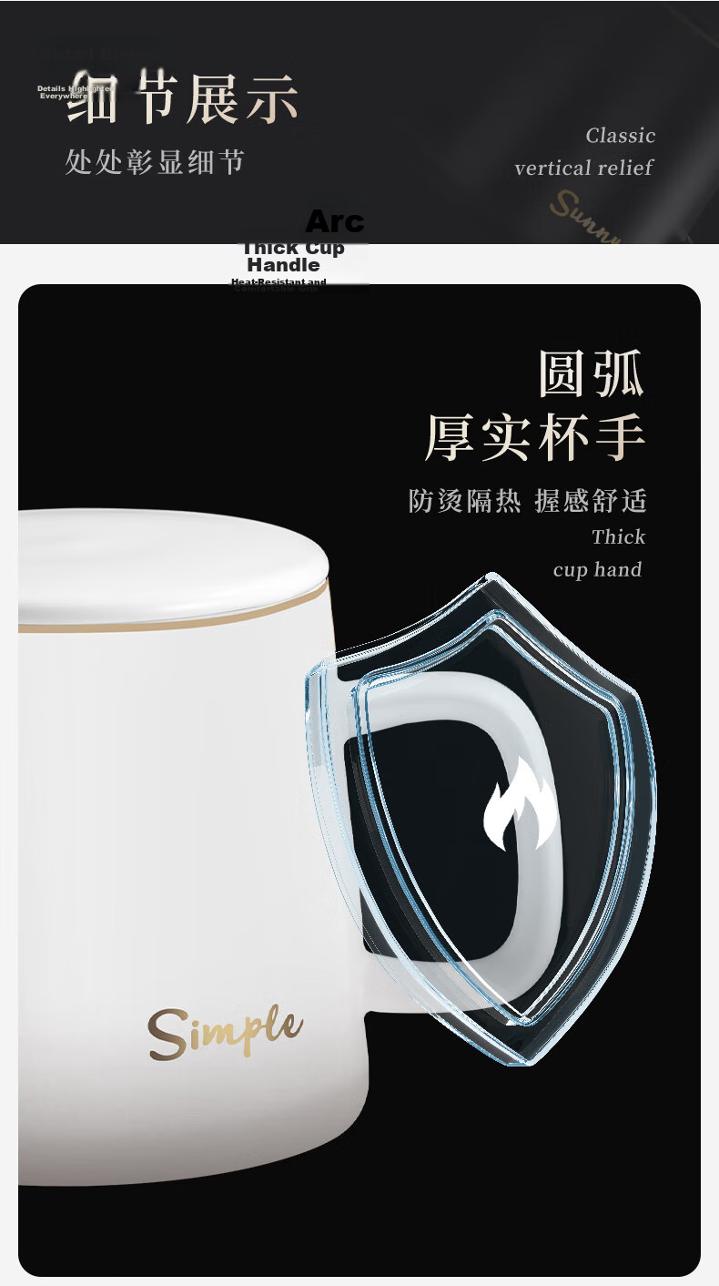 Chuanqi Ceramic Coffee Mug with Spoon and Lid, White 350ml, Milk Breakfast Water Cup 4