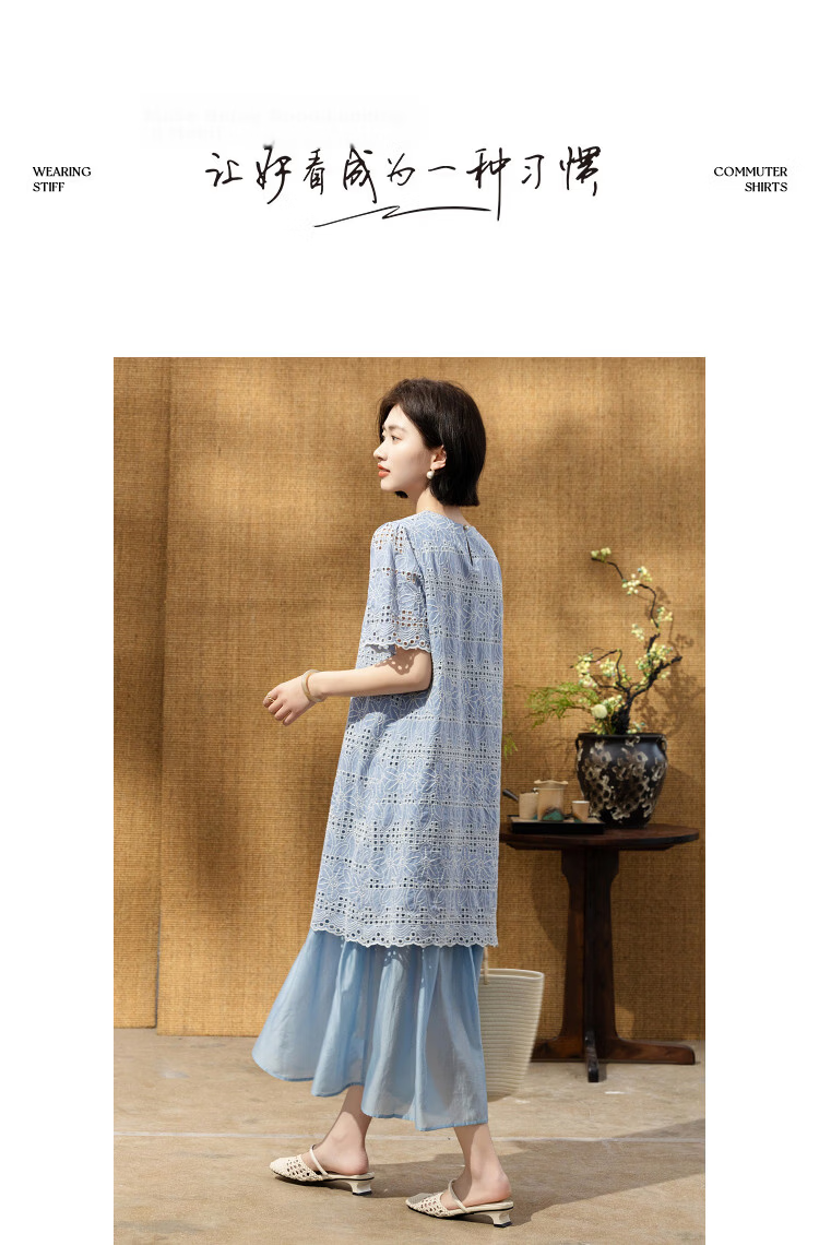 Demana [Clear Tencel] Summer Romantic Elegant Embroidered Loose Flared Patchwork Slimming Dress for Women Premium Feel 10