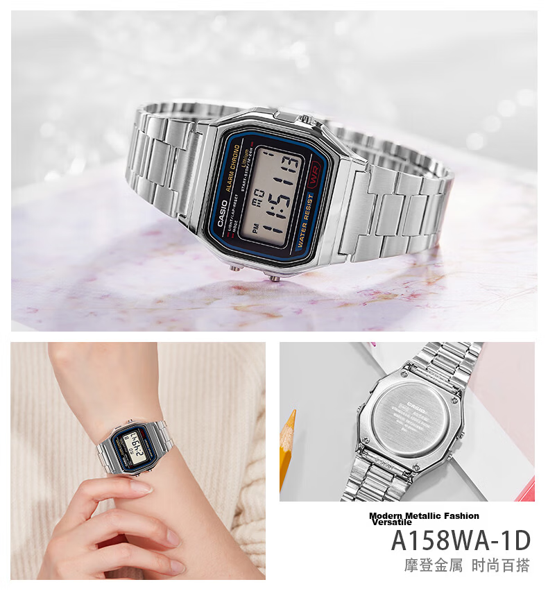 Casio Retro Square Digital Watch for Students, Unisex, A168WERB-2A 29