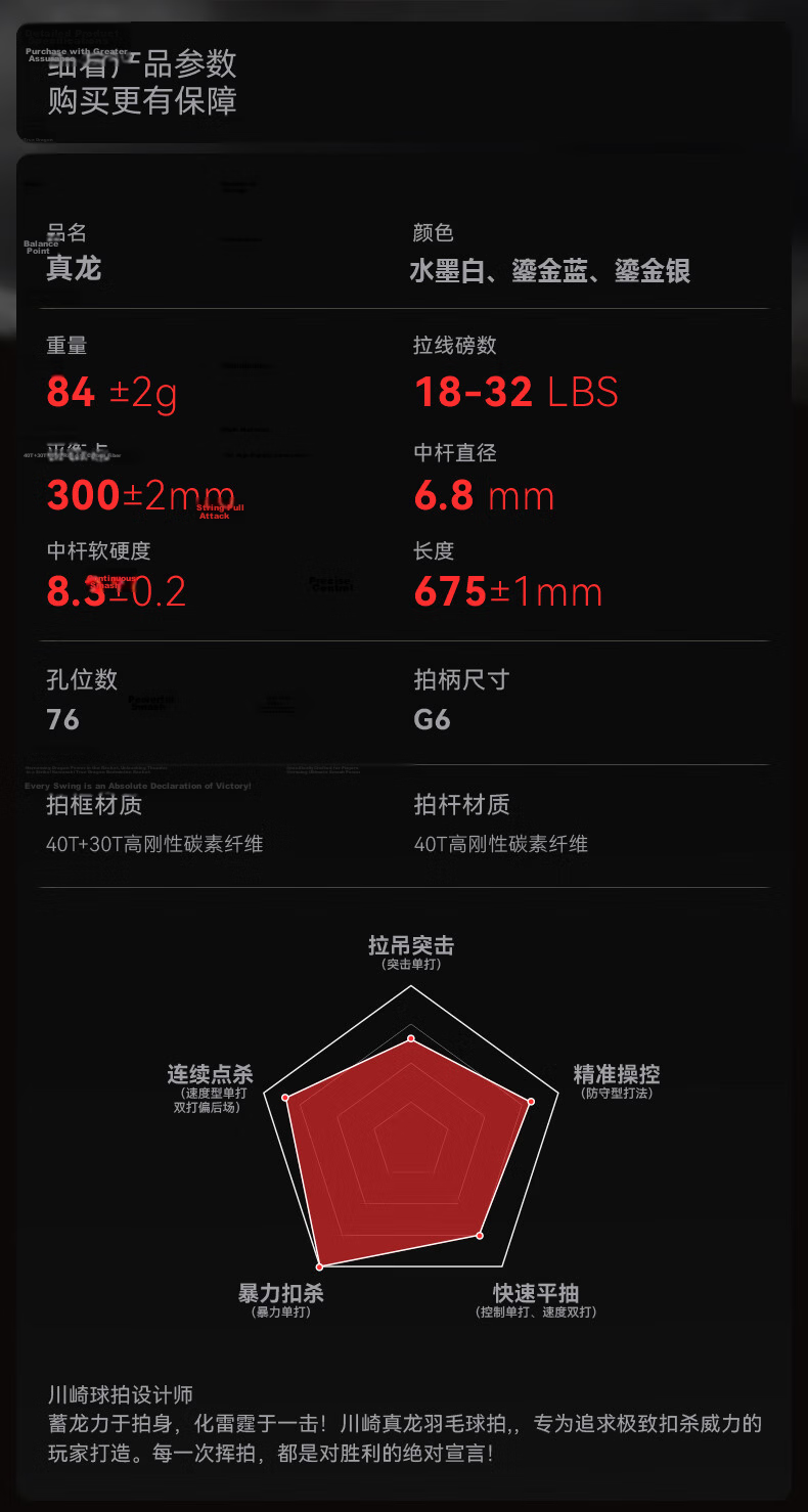 KAWASAKI Full Carbon Badminton Racket High Tension Professional Offensive True Dragon Gold Silver (Pre-strung) 9