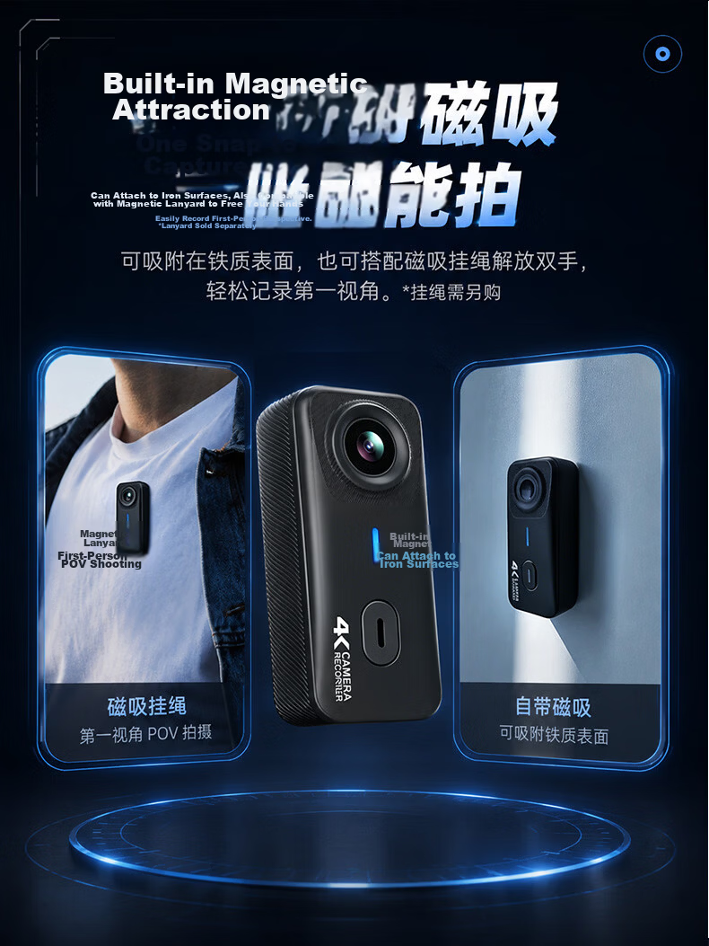 ShanGou G11 Thumb Sports Camera Motorcycle DVR Portable Magnetic Chest Neck Hanging Outdoor Fishing Cycling Vlog Camera Gift Set + 128GB Memory Card 11