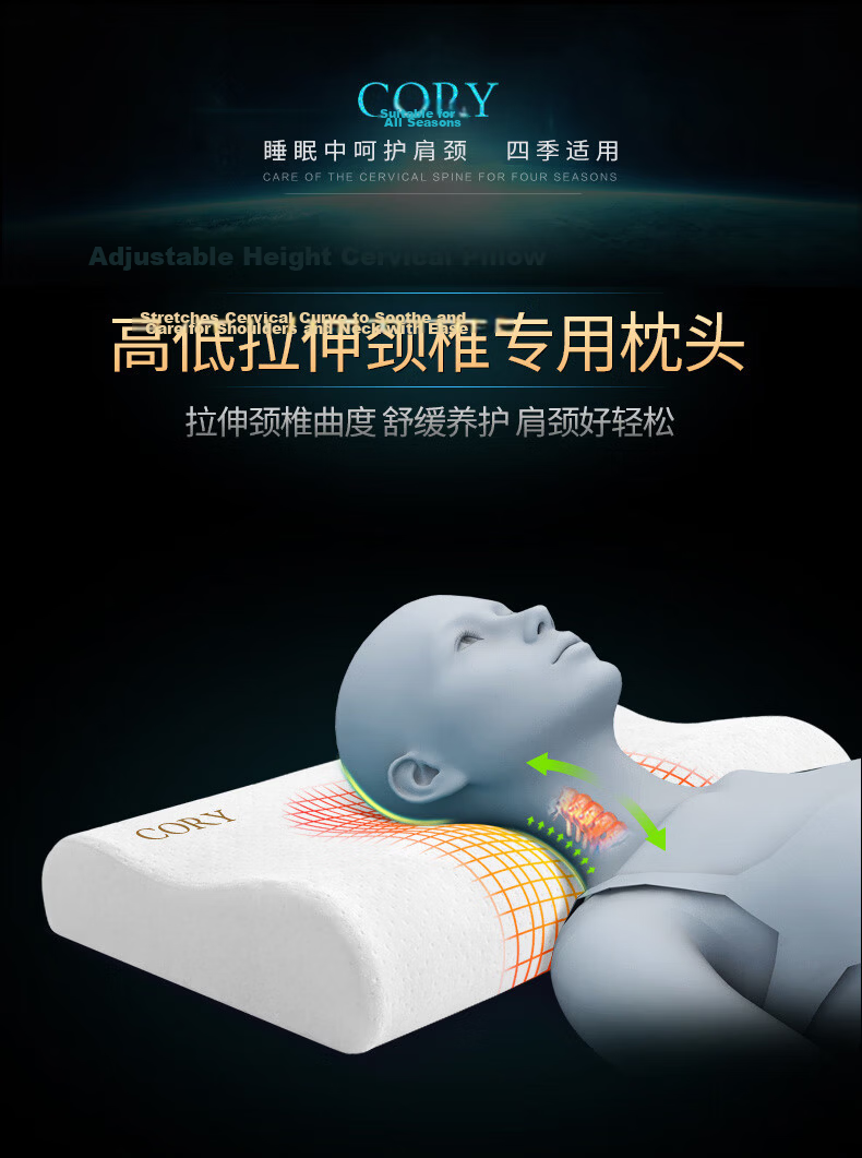 CORY Cervical Pillow, Neck Support Pillow for Cervical Spondylosis, Deep Sleep Memory Foam Pillow, Anti-Curved Wealthy Pillow, Full Headrest 1