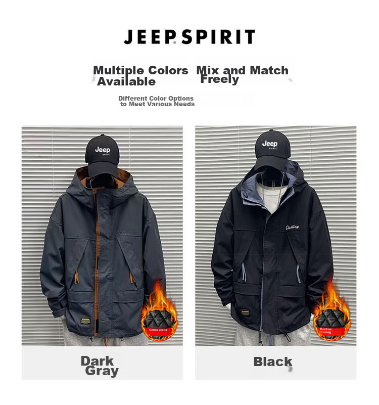 JEEP SPIRIT Men's Spring Autumn Windproof Tactical Jacket Casual Coat Gray XL 10