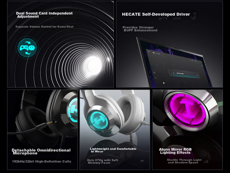 EDIFIER HECATE G2 Pro USB7.1 Channel Abyss Light Gaming Headset, E-Sports Headphones, Over-Ear Wired Computer Microphone, FPS PUBG Delta Headphones, Misty Pink 6