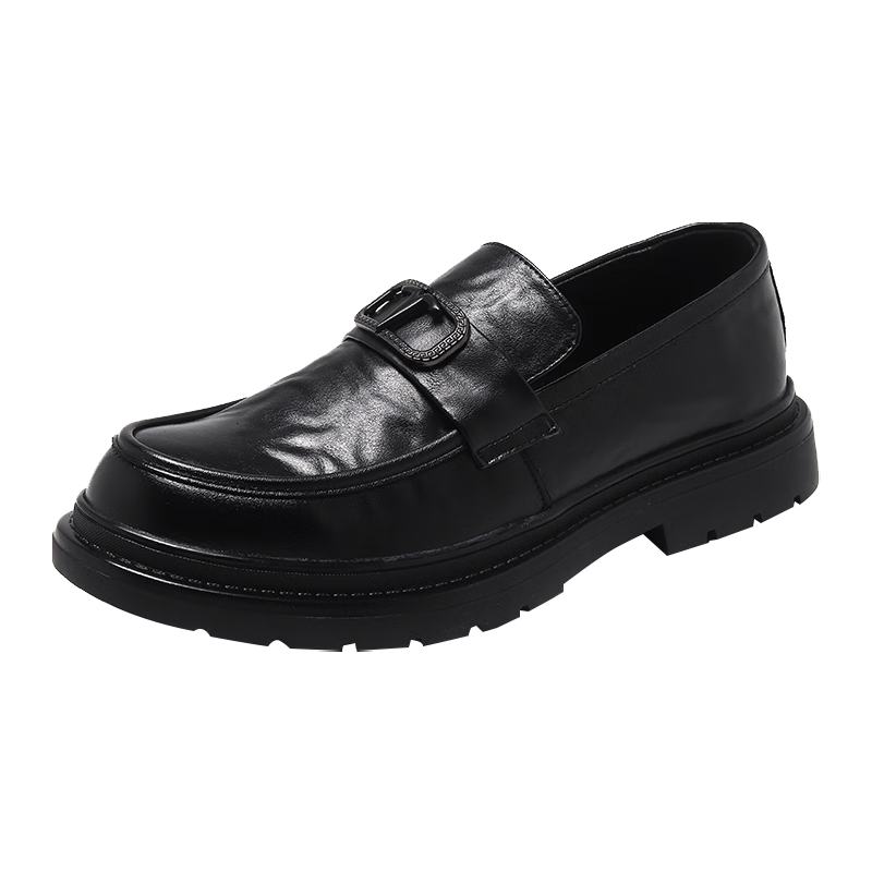 CALIFBULL Men's Leather Shoes Spring Summer Thick Sole Height Increasing Loafers Slip-On Lazy Business Casual Shoes Black Size 44
