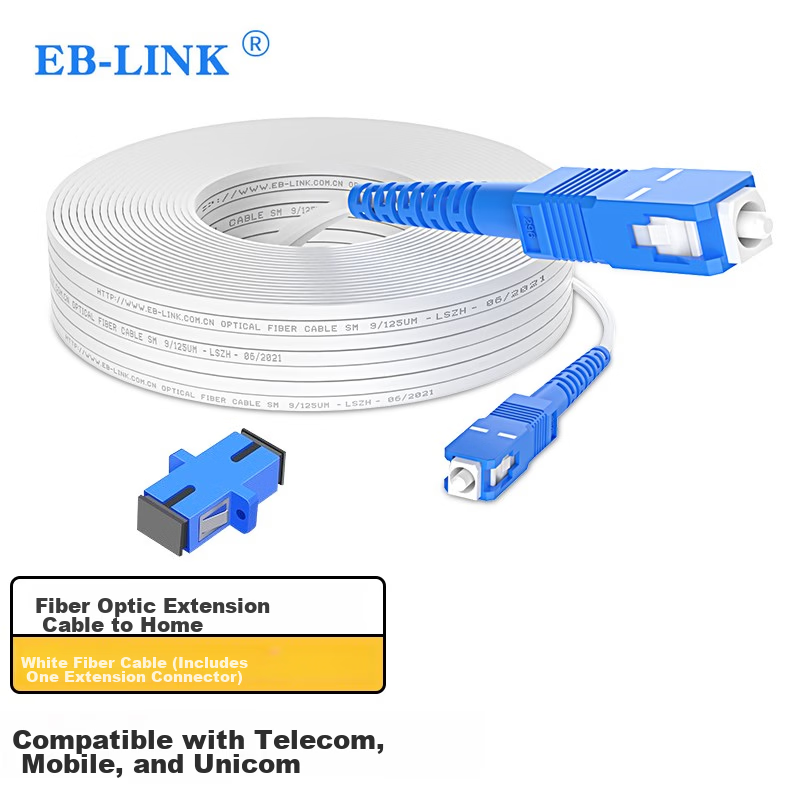 EB-LINK Telecom Grade Fiber Optic Modem Extension Cable 3m SC-SC Single Mode Single Core Square Head White Jacket FTTH Pre-embedded Cable Compatible with Telecom Unicom Mobile