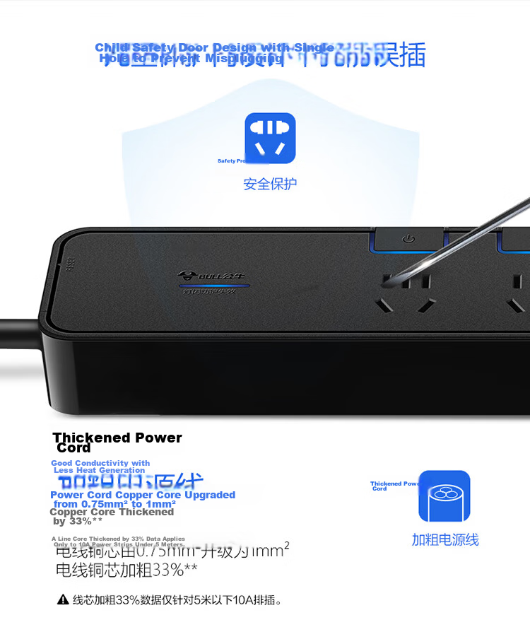 BULL Surge Protector Power Strip / Extension Cord / Power Bar / Multi-Outlet Strip / Power Board / Cable Reel GN-H5330 6 Outlets with Master Switch, 3 Meters Long 10