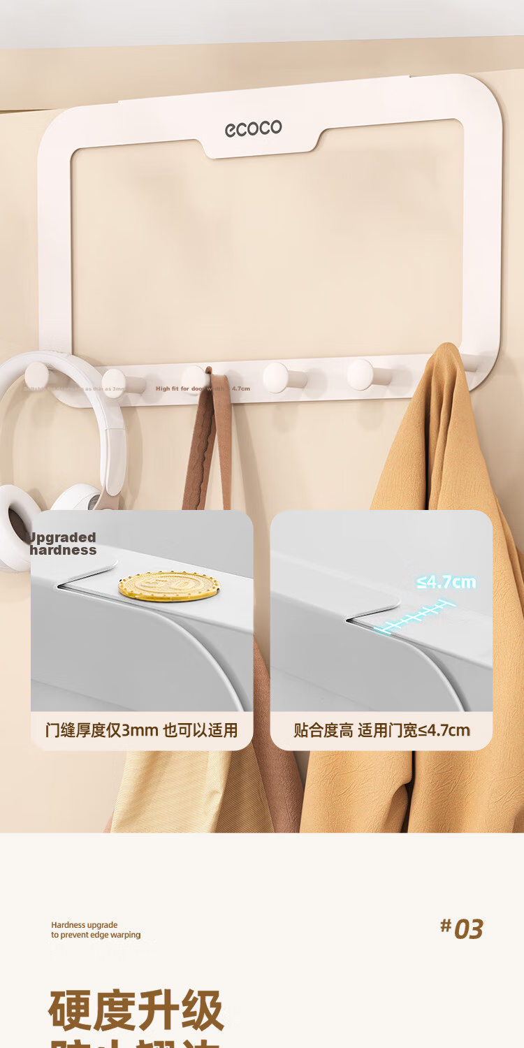 Ecoco Over Door Hook No Damage No Drilling Installation Traceless Dorm Bedroom Clothes Hook Bathroom Hanger 5