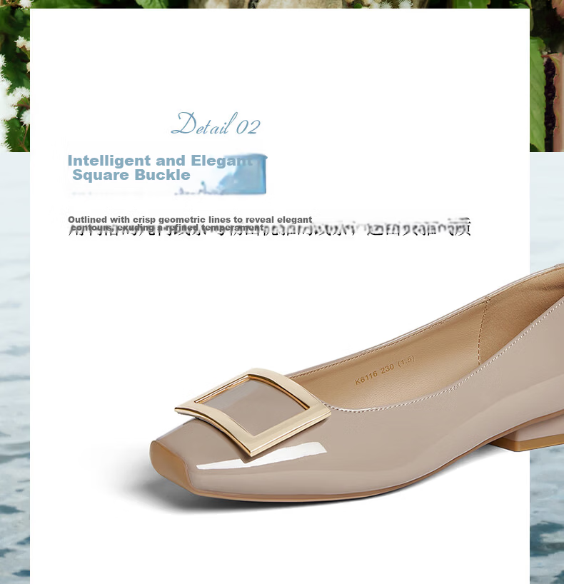 BASTO 26 Spring Simple Metal Buckle Commuter Block Heel Square Toe Women's Flats K5803AQ6 Light Pink Size 39 16