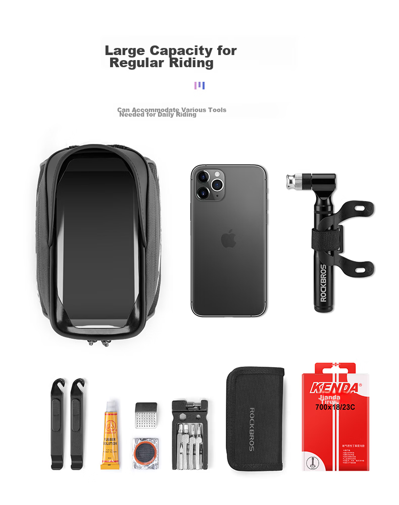 ROCKBROS Bicycle Handlebar Bag, Top Tube Bag, Front Fork Bag, Slim Phone Bag, Road And Mountain Bike Cycling Accessories 9