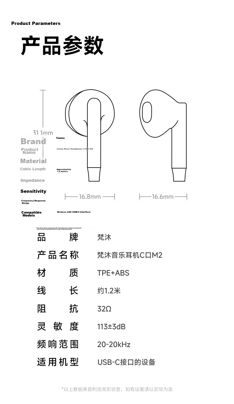 Fanmu M2 Type-C Wired Earphones, Online Conference Headphones, Compatible with Huawei, Xiaomi, OPPO Phones, White 10