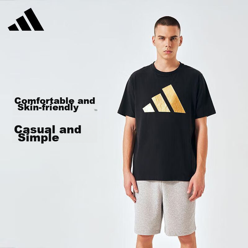 Adidas Summer Short Sleeve T-Shirt Unisex Couple Casual Daily Half Sleeve Black/Gold S