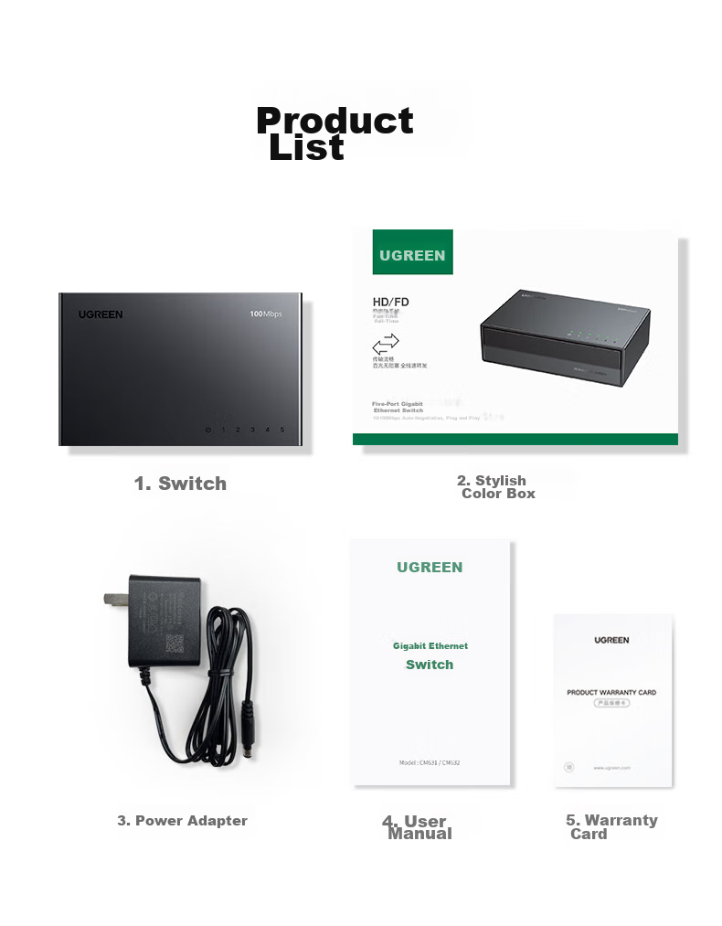UGREEN 5-Port 100Mbps Switch, Home Dormitory Network Switch, 4-Port Surveillance Camera Network Cable Splitter Converter One-To Small HUB Splitter 35046 19