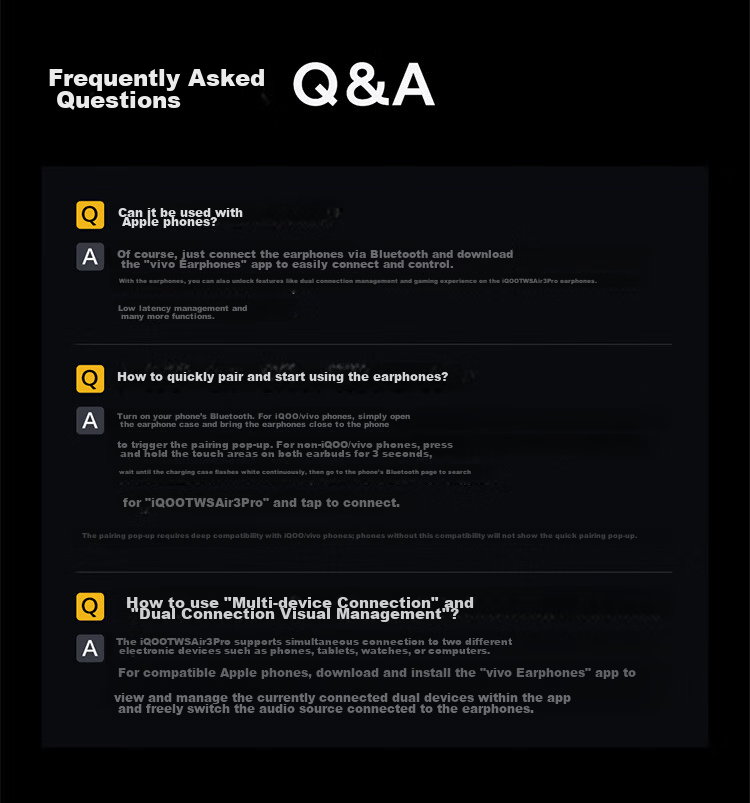 Vivo iQOO TWS Air3 Pro Star Yellow 50dB Adaptive Active Noise Cancelling 47h Long Battery Life Bluetooth Earphones Compatible with Apple Huawei Xiaomi OPPO Phones 37