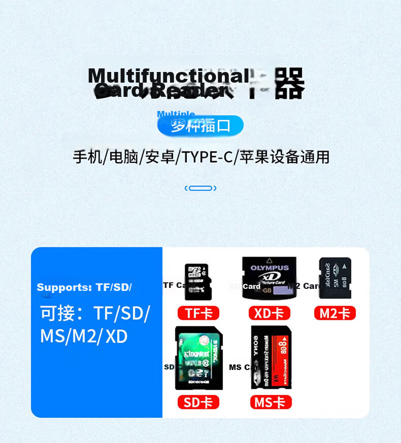 Liantuo USB Multi-Function High-Speed Card Reader SD/TF/CF/XD/MS Cards Support Sony Memory Stick Camera Camcorder PS5 Game Console 3