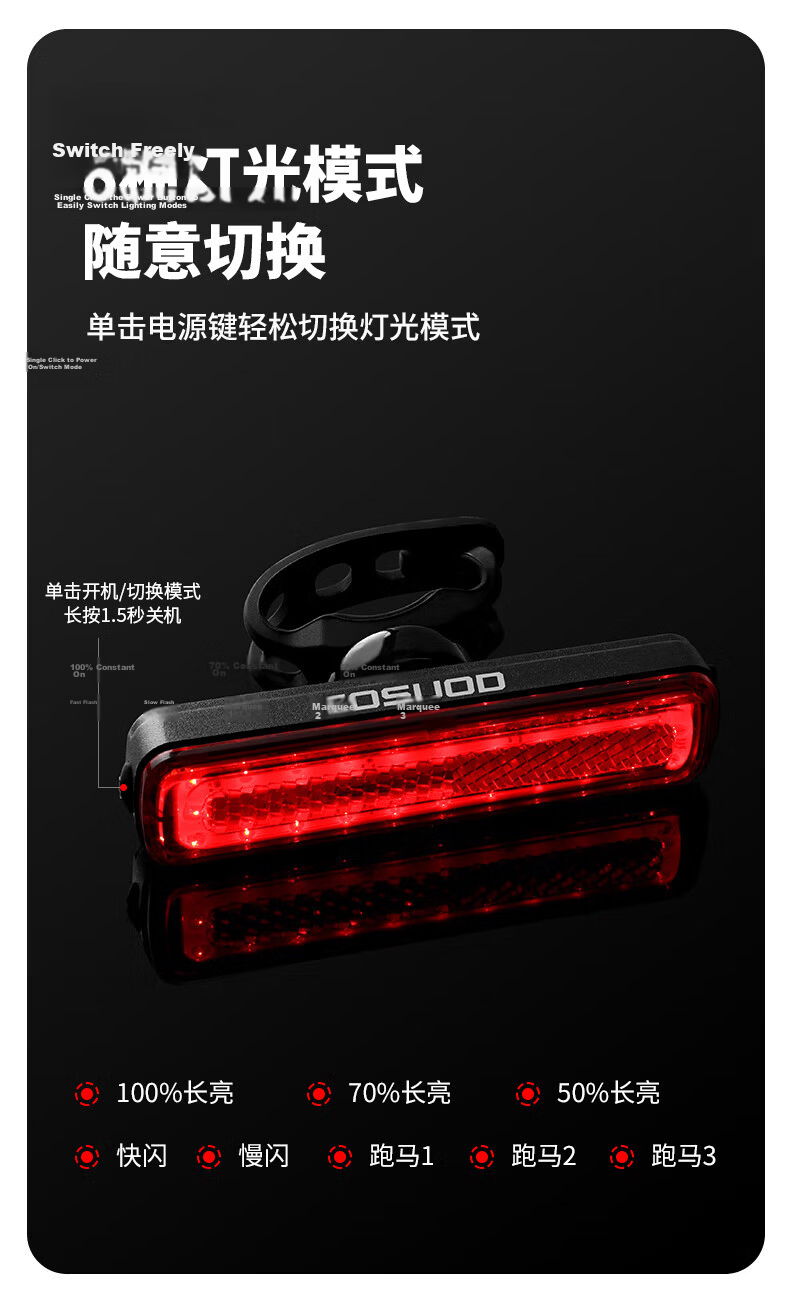 Captain Tas Bicycle Tail Light Type-C Rechargeable Waterproof Safety Night Riding Warning Road Mountain Bike Tail Light Accessory 5