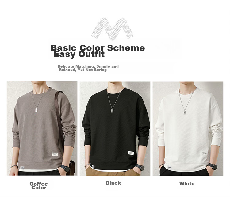 MARK FAIRWHALE Men's Spring and Autumn Waffle Knit Casual Crew Neck Long Sleeve T-Shirt White XL 9