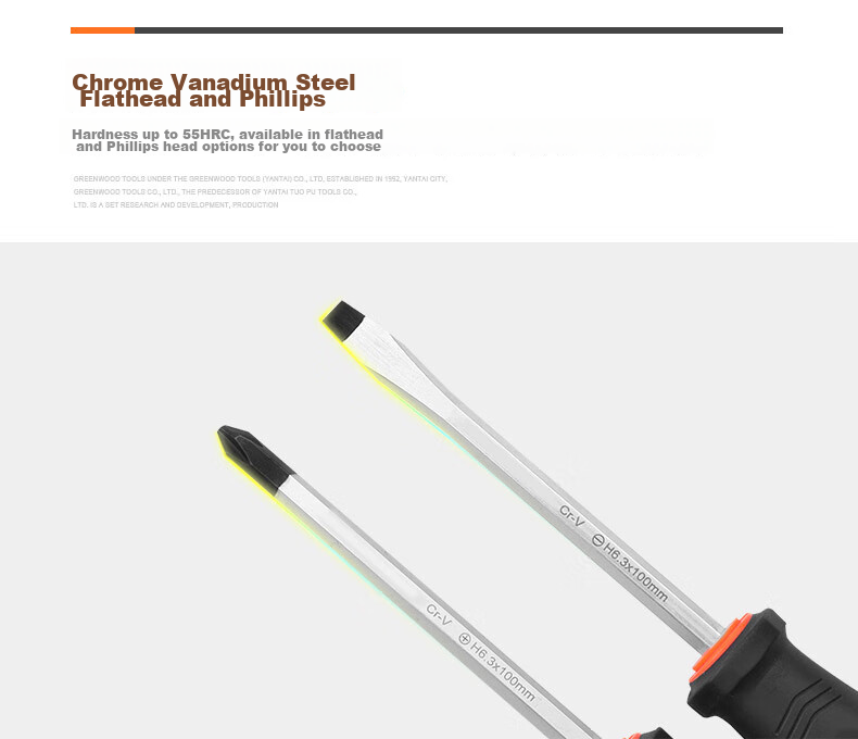 Green Forest Super Hard Core-Piercing Screwdriver Set 6.3*100mm Impact Cross and Flathead Hammering Tool 10